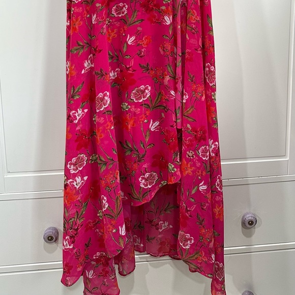 Calvin Klein Women Sz 10 Pink Floral High Lo Midi Dress Sleeveless Flowy Chiffon - Picture 2 of 11